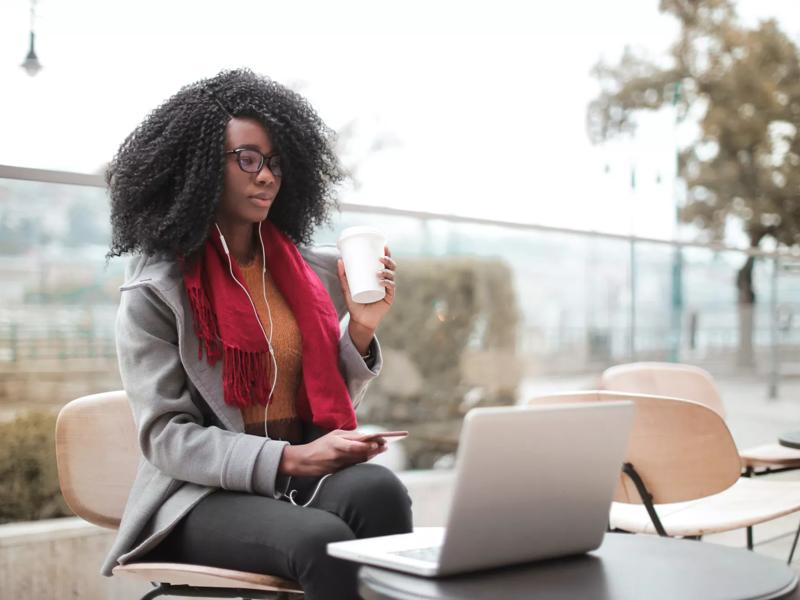 Woman working studying coffee