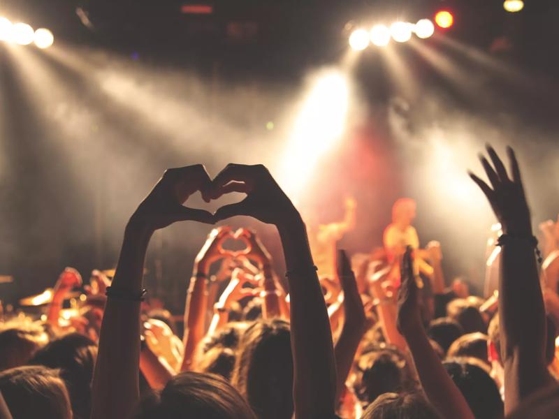 crowd cheering at a concert