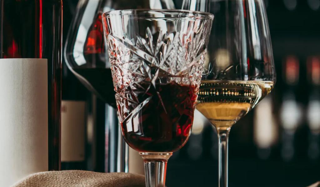 Glasses of wine sitting at the bar at Barcelona Wine Bar in Nashville, Tennessee 