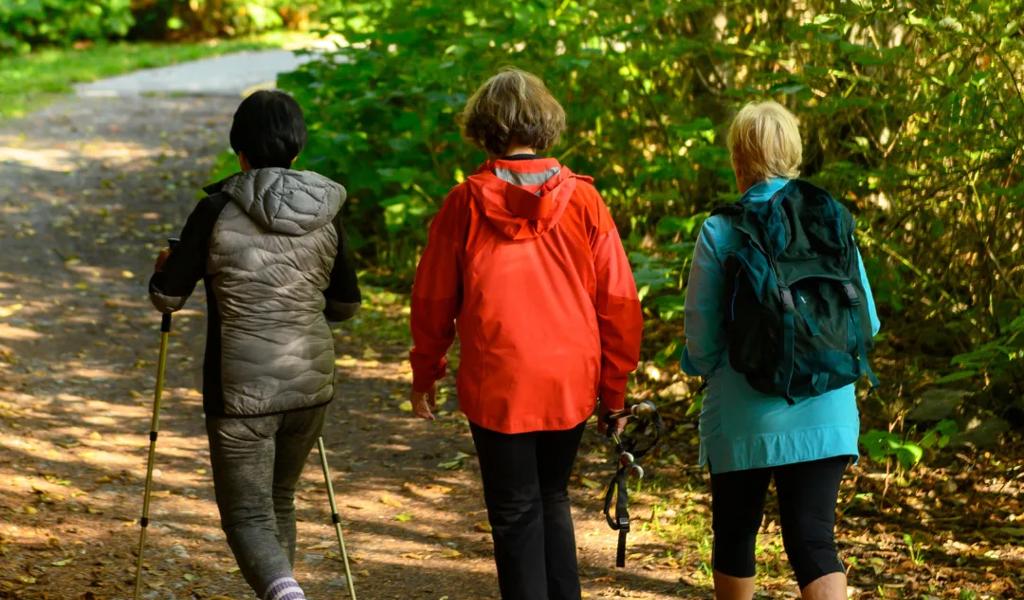 Three women hiking