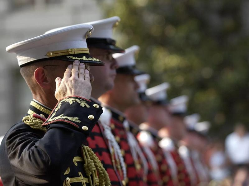 Line of soldiers saluting