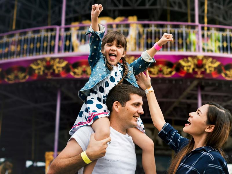 family at amusement park