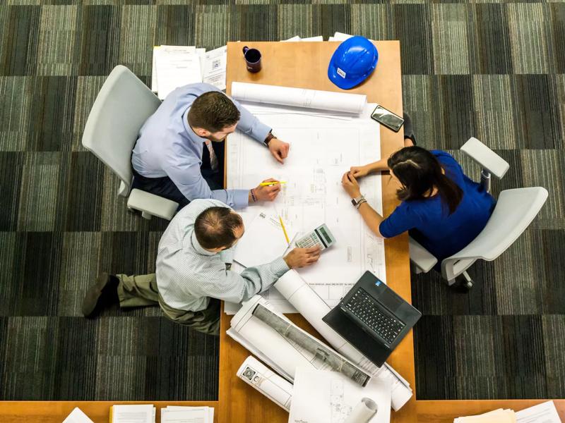 Overhead architects working