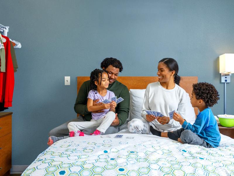 family in hotel room