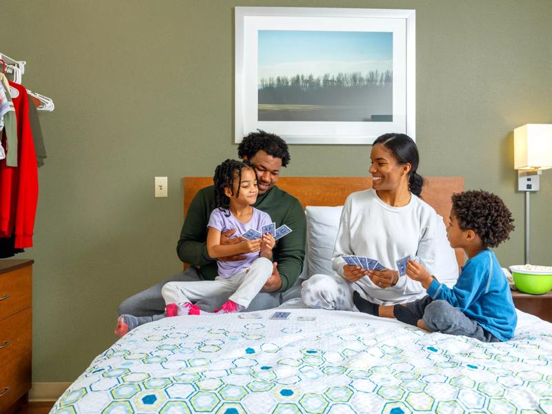 family in hotel room