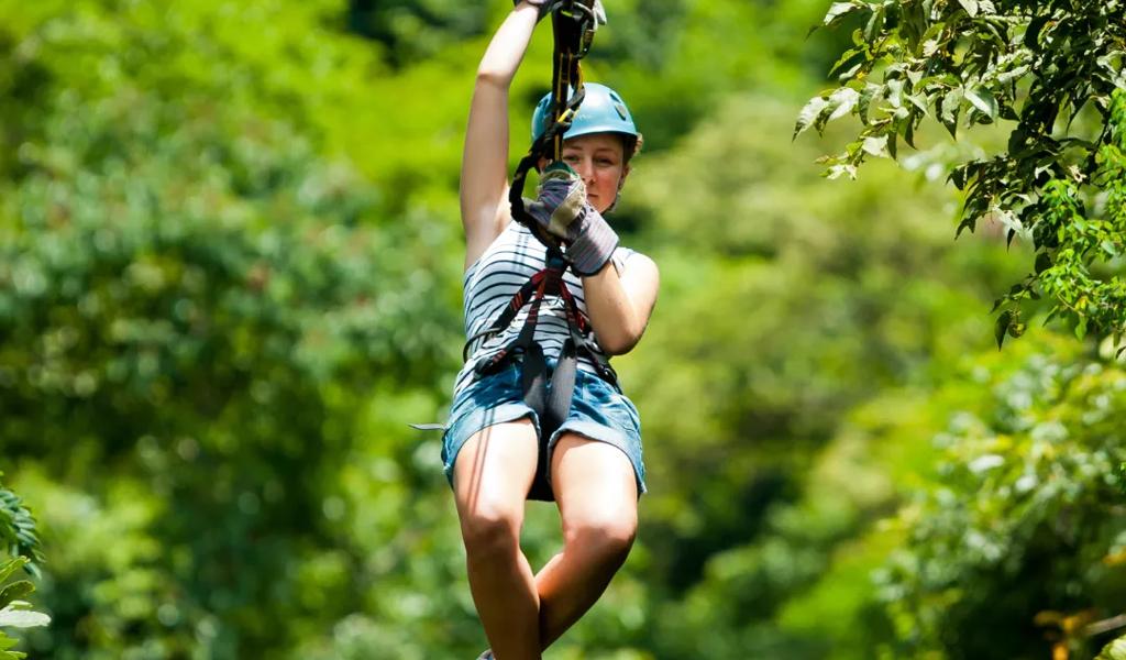 woman ziplining