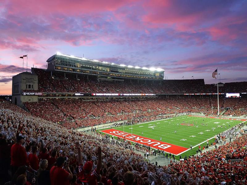 Ohio Stadium at night with fans