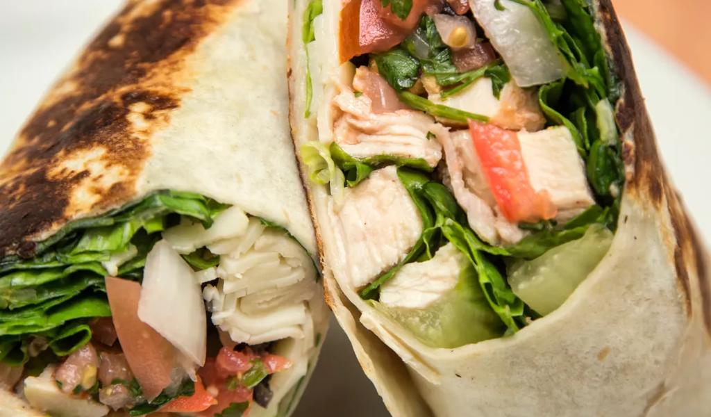 Grilled chicken wrap with fresh vegetables