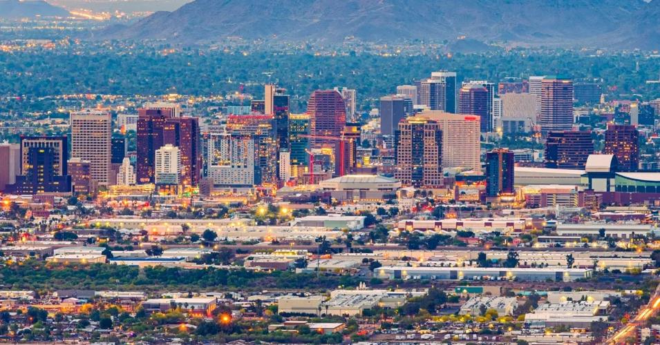 Phoenix city skyline with cacti