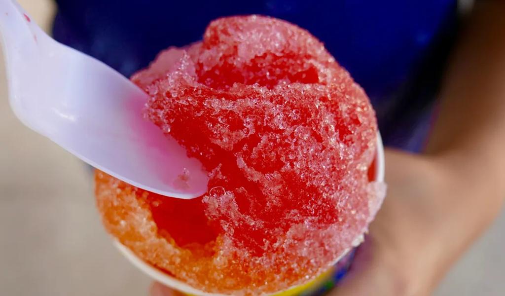 Shaved ice with a spoon