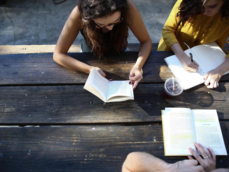 students studying outside