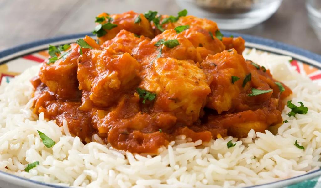 Chicken curry served over steamed rice