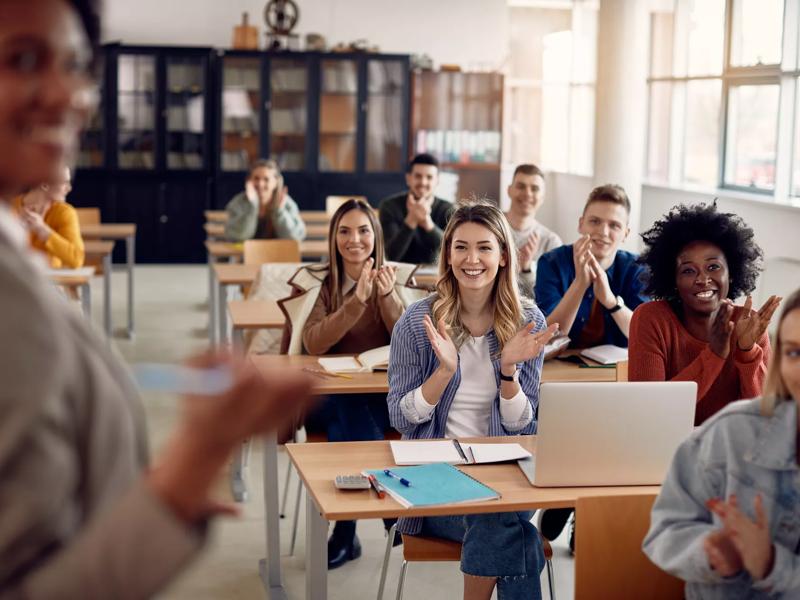 college students in group with classroom icon