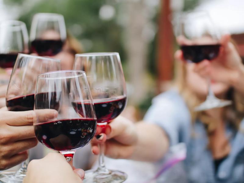 people doing 'cheers' with drinks