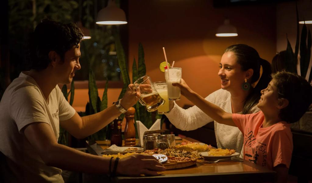 family dining at restaurant