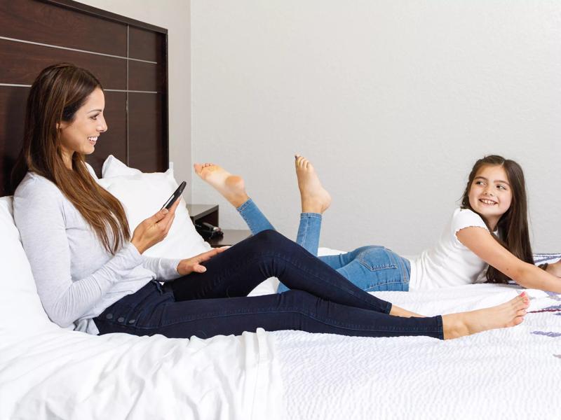 Mother and daughter in room