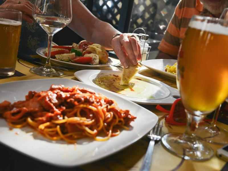 food and drink on table at restaurant