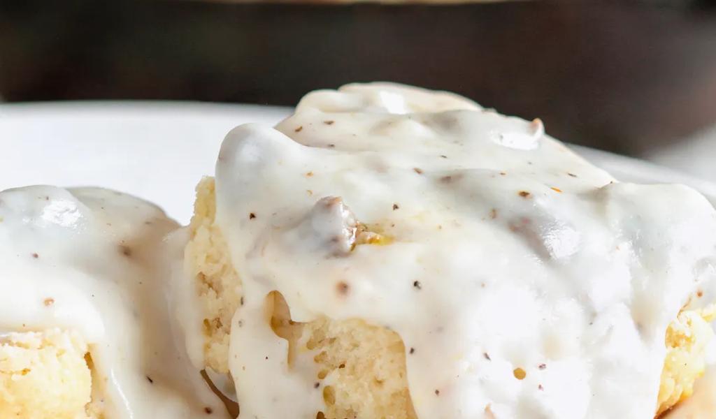 Biscuits and gravy on a plate