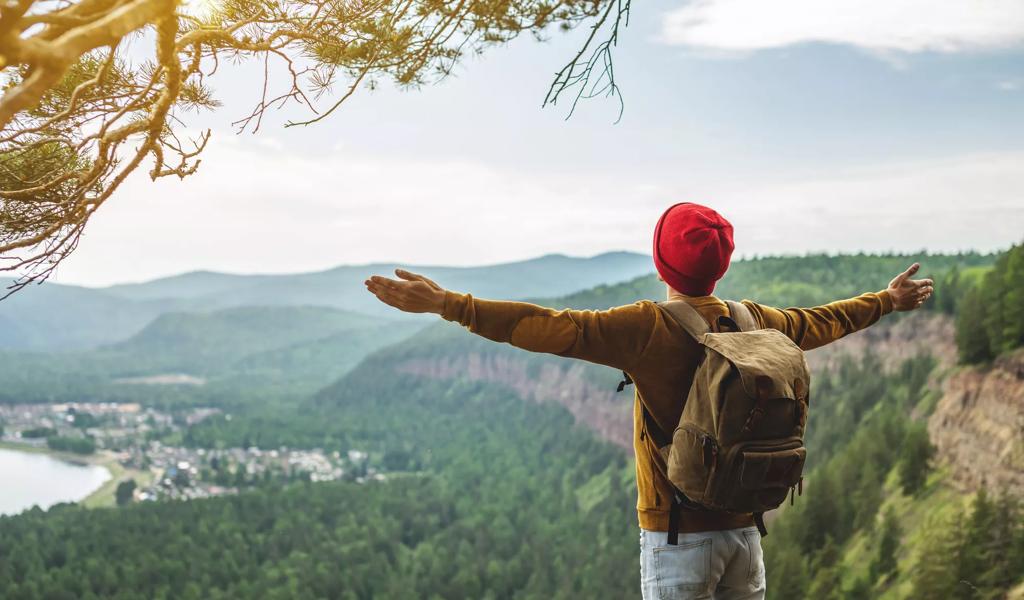 man hiking on mountain