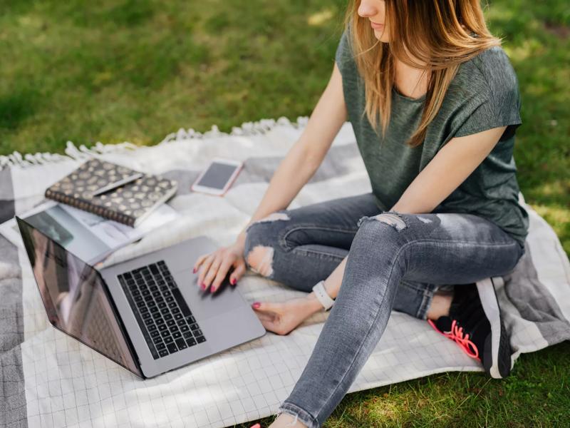 Student studying from a book