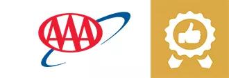 Triple A logo and yellow thumbs up icon